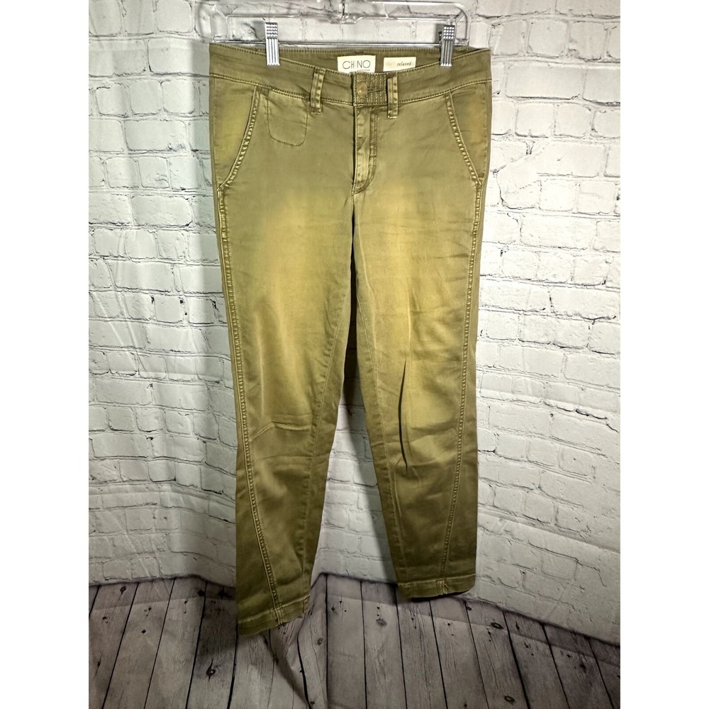 Anthropologie Chino Relaxed Pants Olive Green Khaki Women's Size 26 Cotton Blend